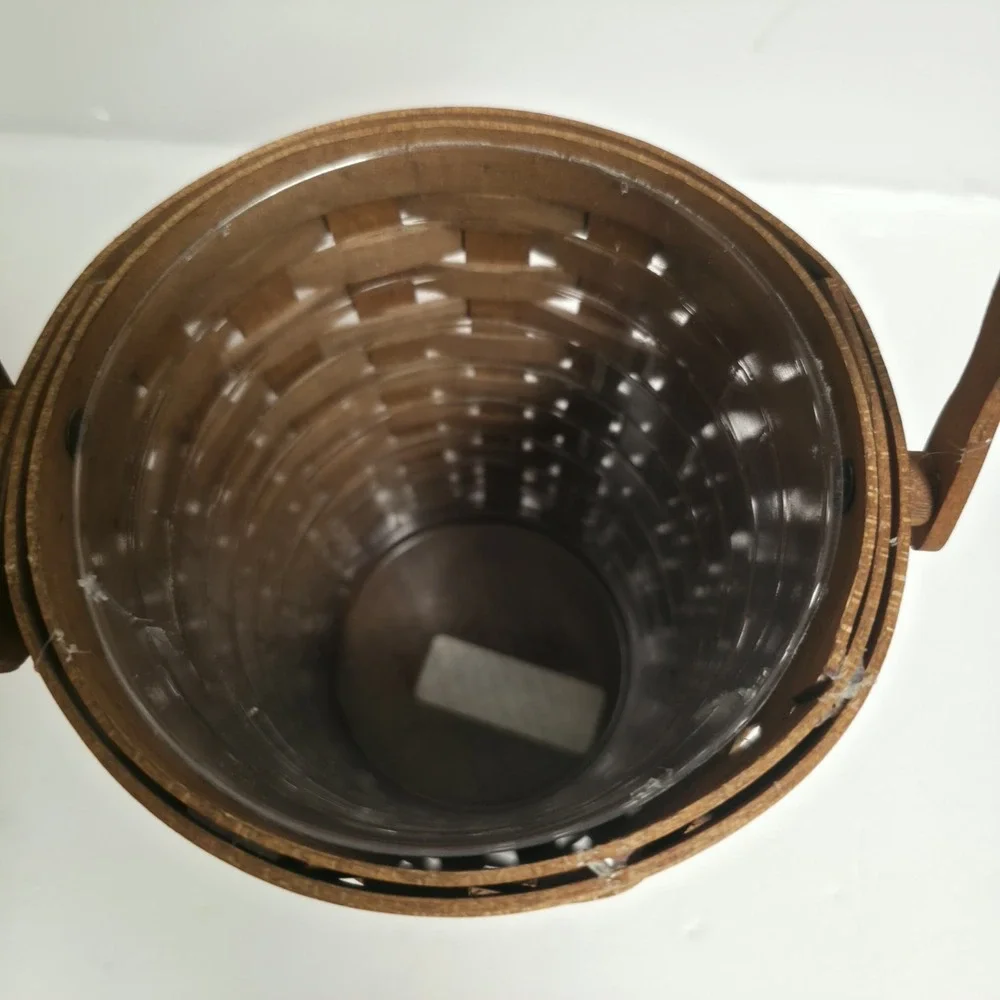 VTG 2001 Longaberger Tall Fruit Basket Round Woven Wood Single Swing Handle Line